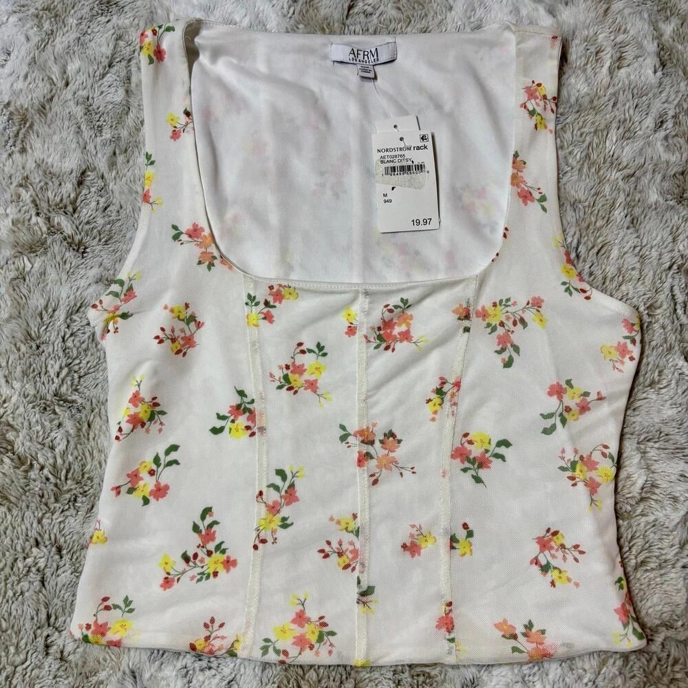 AFRM white floral crop tank top nwt medium dainty cottagecore